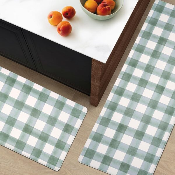 Modern Farmhouse Plaid 2 Piece Set Kitchen Mats for Floor Anti Fatigue Waterproof & Non-Skid Kitchen Rugs Cushioned Kitchen Mat for Standing Washable Comfort Desk Kitchen Runners 2