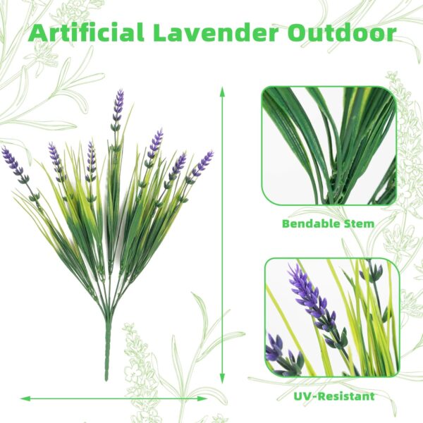 12 Bundles Artificial Plants Outdoor, UV Resistant Lavender Flowers Artificial Plastic Fake Lavender with Monkey Grass for Garden Porch Patio Yard Window Box Planter Decor(Grass with Purple Flowers) 2