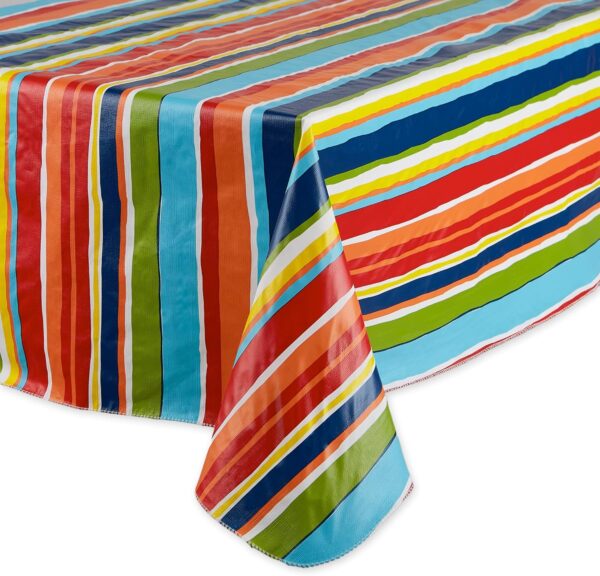 Vinyl Tabletop Collection Indoor/Outdoor Spill-Proof Flannel Backed Tablecloth, Rectangle, 60x102, Summer Stripe 2