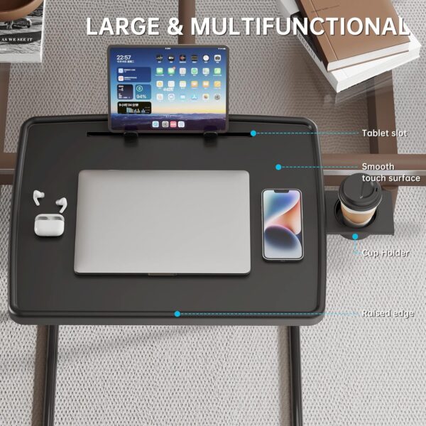 X TV Tray Table, Allpop Large TV Dinner Tray for Eating, Adjustable Folding Laptop Table with Book Stand, Cup Holder & Tablet Slot on Couch & Bed, Black 2