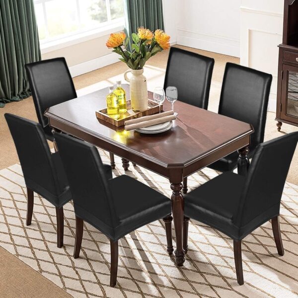 Dining Chair Covers, Solid Pu Leather Waterproof and Oilproof Stretch Dining Chair Protector Cover Slipcover (Black, 4 Pack) 2