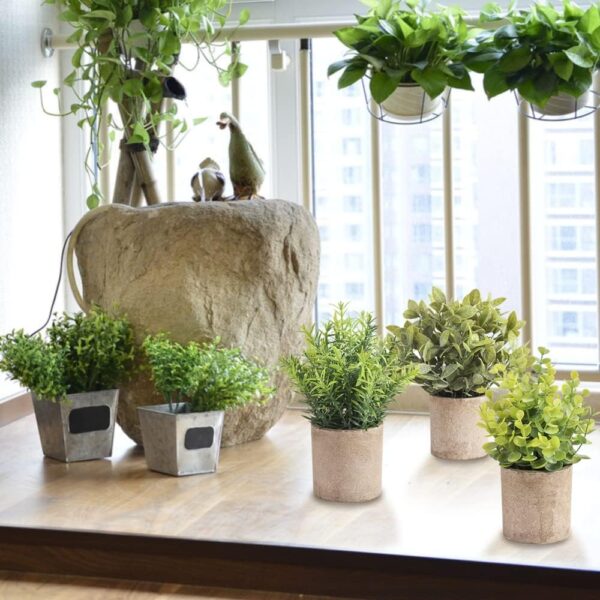 Artificial Mini Potted Eucalyptus, 3 Packs Artificial Plastic Plant Greenery with Pot for Home, Office Desk Decoration 2