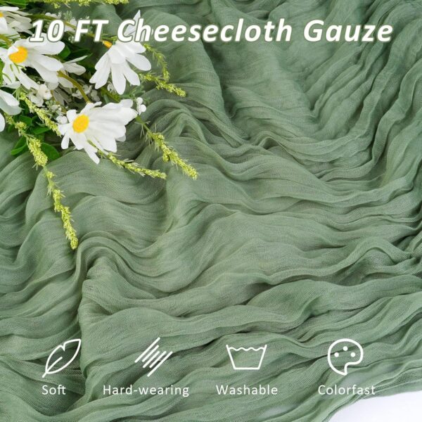 Sage Green Table Runner, 120 Inch 10 FT Boho Rustic Cheesecloth Gauze, Farmhouse Centerpieces Decor for Wedding Spring Easter Baby Bridal Shower Party Decoration, 1 Pack 2