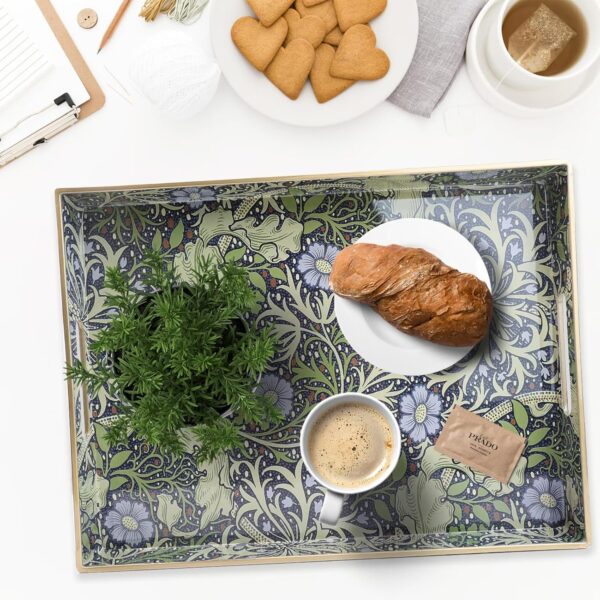 Serving Tray with Handles, Plastic Decorative Tray for Coffee Table, Living Room, Home Decor, Seaweed 2