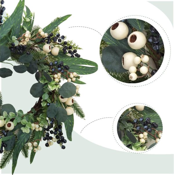All Season Front Door Wreath 20 Inch - Summer Wreaths for Front Door Outside, Winter Wreath Olive Eucalyptus Leaves with Mixed White Berries for Farmhouse Home Porch Wall Window Wedding Holiday Decor 2