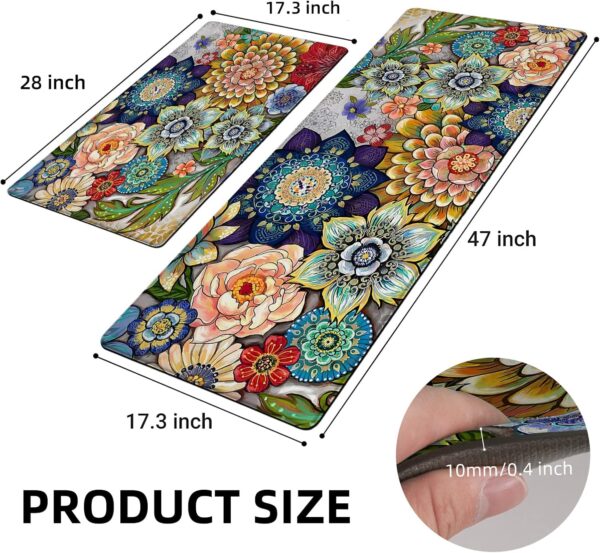 Boho Floral Kitchen Rugs Mats for Floor 2 Piece Memory Foam Padded Kitchen Mats Anti Fatigue Non Slip Cushioned Comfort Standing Mat, 17.3x28+17.3x47 InchFloral Kitchen Rugs Mats for Floor 2 Piece Memory Foam Padded Kitchen Mats Anti Fatigue Non Slip Cushioned Comfort Standing Mat, 17.3x28+17.3x47 Inch 2
