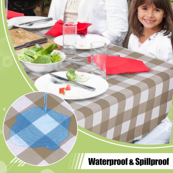 Rectangle Table Cloth, Waterproof Vinyl Tablecloths with Flannel Backing, Wipeable Buffalo Plaid Table Cover for Picnic, Indoor and Outdoor (Khaki & White, 60"x84") 2
