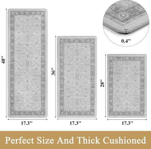 Anti Fatigue Kitchen Floor Mats Set of 3, PVC Foam Padded Kitchen Rugs, Non Slip Cushioned Comfort Standing Mat, Waterproof Sink Rug for Small Kitchen Area, Laundry Room, Light Grey 2