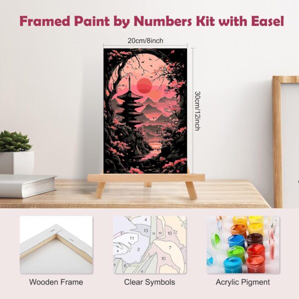 Cherry Blossom Paint by Numbers Kit for Adults Beginners with Frame, Mountain Landscape Adult Paint by Number Kits on Canvas with Easel, Easy DIY Oil Painting Kits for Home Decor, 8x12in 2