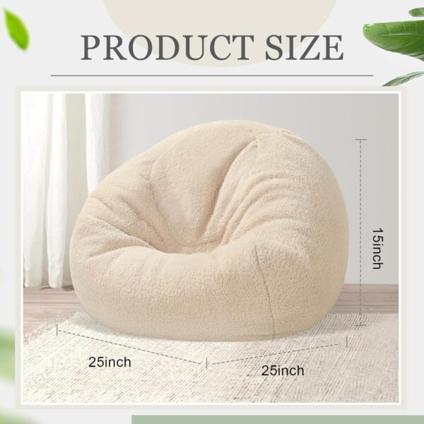 2 Pcs Stuffed Animal Storage Bean Bag Chair Cover for Adults (No Filler) Zipper Soft Bean Bag Cover for Organizing Plush Toys, Textile or Foam(White,Small) 2