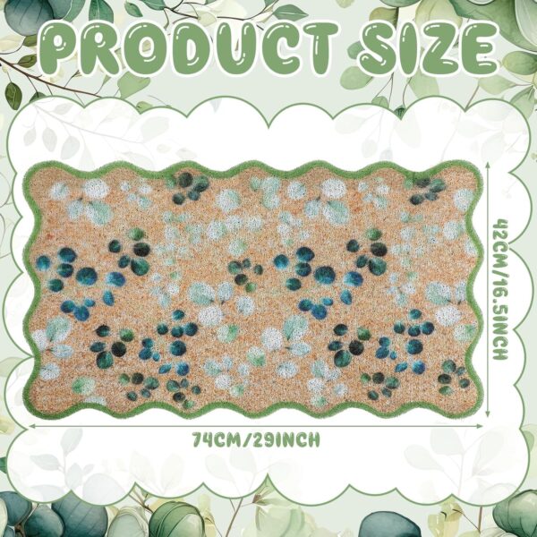 Eucalyptus Leaves Doormat Green Scalloped Edge Welcome Imitation Coir Doormat Spring Leaves Front Non-Slip Mat Decorative Rugs for Indoor Outdoor Home Floor Entrance Porch 2
