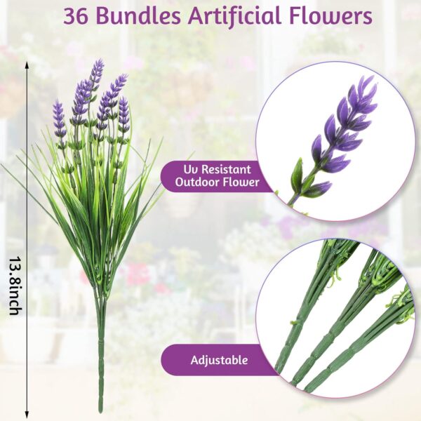 36 Bundles Artificial Plants Outdoor Fake Monkey Grass with Flowers Greenery UV Resistant Faux Outdoor Plants Plastic Flowers for Garden Office Patio Pathway Outside Decor(Purple) 2