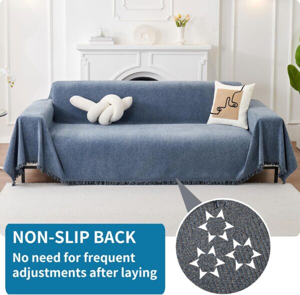 Non Slip Couch Cover Sofa Covers for 3 Cushion Couch Washable sectional Couch Covers for Dogs pet Furniture Protector Couch Cover Blanket for Living Room (Blue, 91"x134") 2