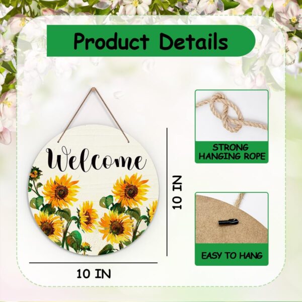 Welcome Sign for Front Door, Sunflower Welcome Door Sign Decoration, Welcome Round Decorative Wall Sign, Rustic Wooden Hanging Sign for Farmhouse Home Porch Living Room -07 2