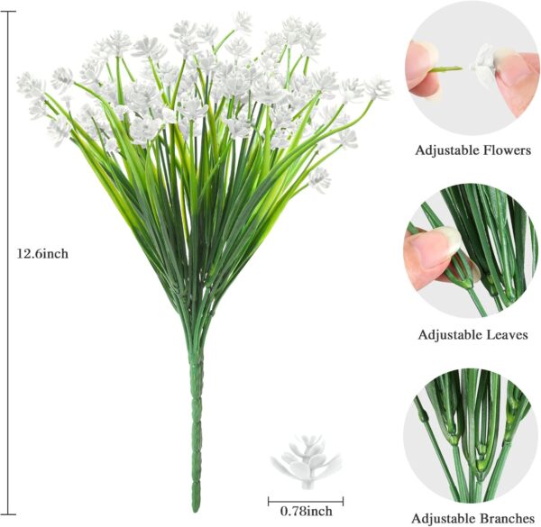 20 Bundles Artificial Flowers for Outdoor Outside Spring Summer Decoration UV Resistant Faux Flowers No Fade Fake Plastic Plants Garden Porch Window Box Decorating (Pure White) 2