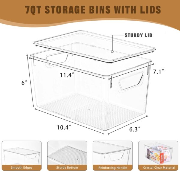 6 Pack Clear Storage Bins with Lids, 7 Quart Stackable Storage Boxes for Storage and Organization, Plastic Storage Containers with Lids, Plastic Bins with Handles for Office, Bedroom, Study Room 2