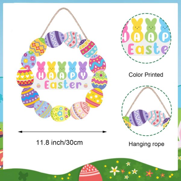 Easter Decorations Door Sign Happy Easter Bunny Eggs Wood Wreath for Front Door Wall Hanging Decor Home Spring Window Porch Mantel Farmhouse Indoor Party 2