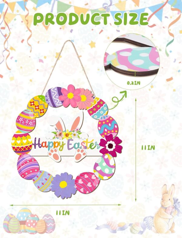 Wooden Easter Wreath for Front Door - Handmade Hollow Bunny Sign with Flowers and Eggs, Spring Wall Hanging Decor for Indoor Outdoor Home, Farmhouse Party Supplies & Easter Gifts 2