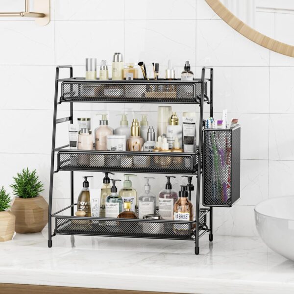 Bathroom Countertop Organizer Shelf - 3 Tier Counter Spice Rack Metal Makeup Rack Small Coffee Station Organizer for Sink/Bedroom/Living room/Kitchen/Office 2