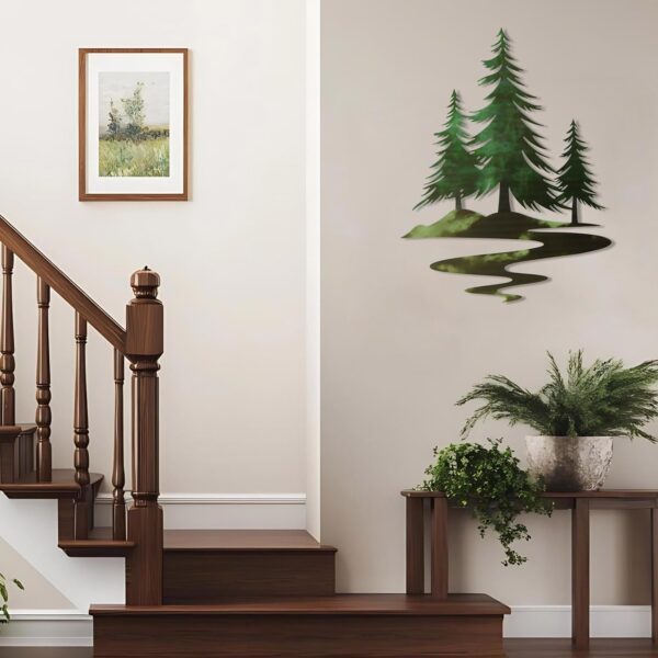 Metal Pine Tree Wall Art Rustic Cedar Tree Wall Decor for Living Room Office Farmhouse, Forest Nature Lovers Gift, Forest Green 4