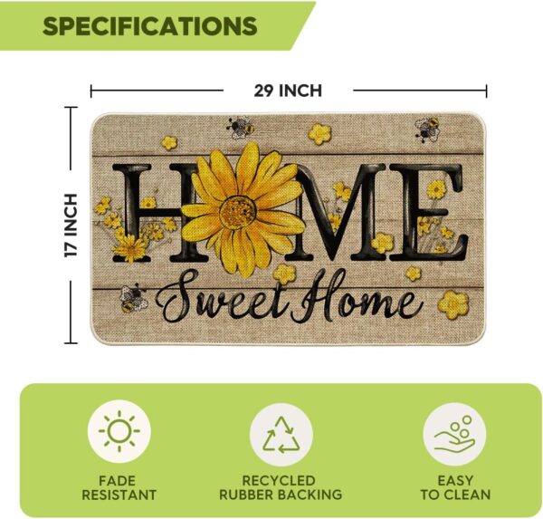 Bee Sunflower Daisy Home Sweet Home Spring Doormat, Home Summer Decor Low-Profile Switch Rug Door Mat Floor Mat for Indoor Outdoor 17x29 Inch 3