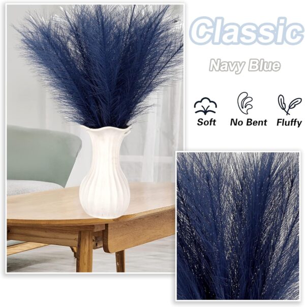 Navy Blue Pampas Grass Small, 30 Pcs 17" Faux Pampas Grass Short Decor, Pompas Grass Flower Arrangement and Vase Filler for Boho Home Wedding Decoration 3