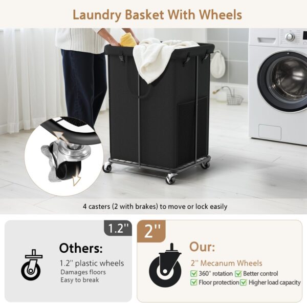 150L Large Laundry Basket with Wheels, Rolling Laundry Hamper with Removable Laundry Bag & Metal Frame, Oxford Fabric Dirty Clothes Hampers for Bedroom, Laundry Room, Bathroom, Dorm(Black) 3