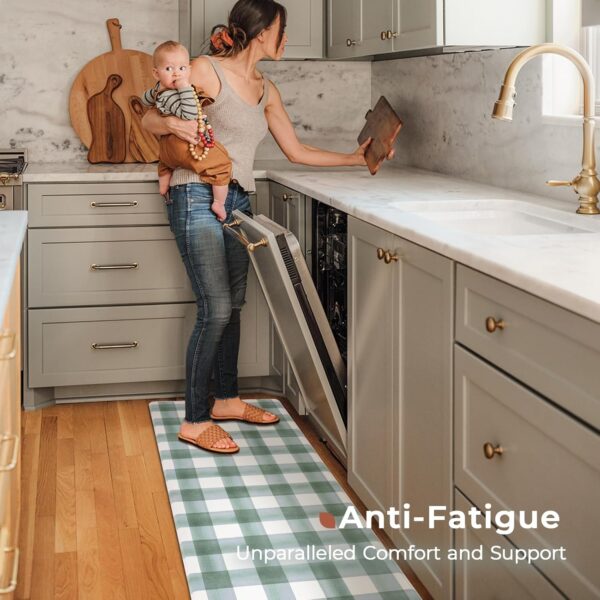 Modern Farmhouse Plaid 2 Piece Set Kitchen Mats for Floor Anti Fatigue Waterproof & Non-Skid Kitchen Rugs Cushioned Kitchen Mat for Standing Washable Comfort Desk Kitchen Runners 3