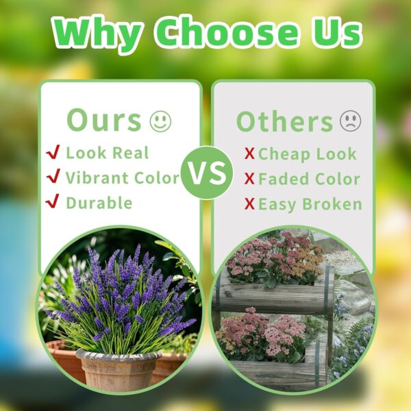 12 Bundles Artificial Plants Outdoor, UV Resistant Lavender Flowers Artificial Plastic Fake Lavender with Monkey Grass for Garden Porch Patio Yard Window Box Planter Decor(Grass with Purple Flowers) 3