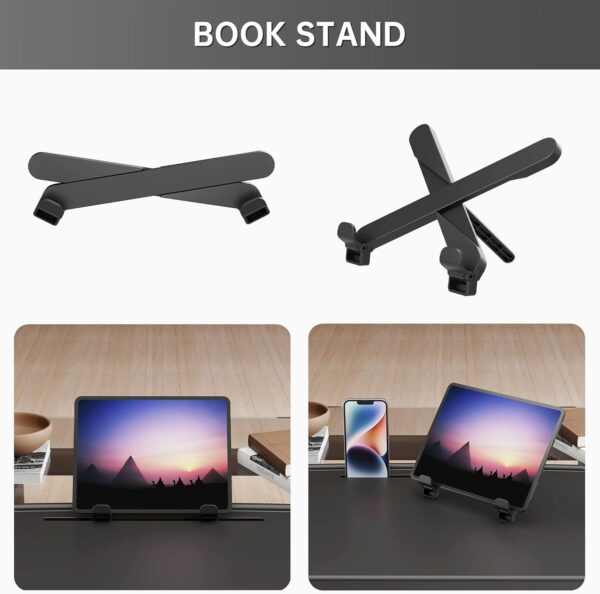 X TV Tray Table, Allpop Large TV Dinner Tray for Eating, Adjustable Folding Laptop Table with Book Stand, Cup Holder & Tablet Slot on Couch & Bed, Black 3