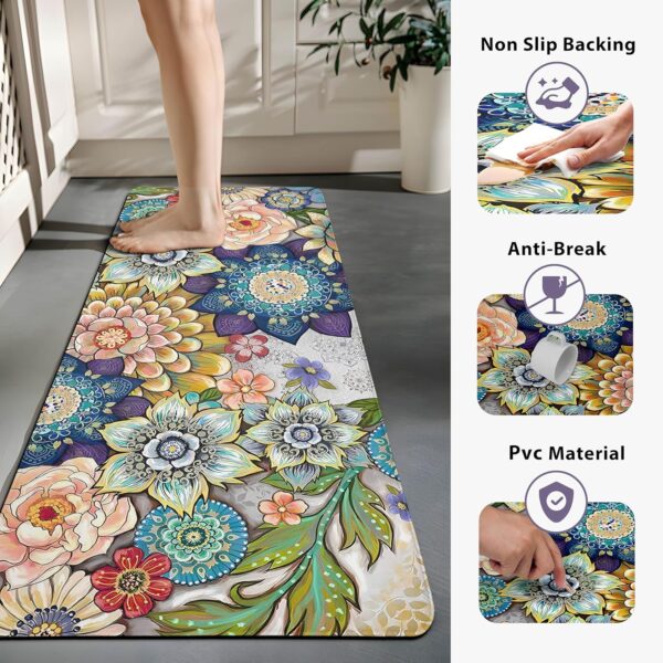Boho Floral Kitchen Rugs Mats for Floor 2 Piece Memory Foam Padded Kitchen Mats Anti Fatigue Non Slip Cushioned Comfort Standing Mat, 17.3x28+17.3x47 InchFloral Kitchen Rugs Mats for Floor 2 Piece Memory Foam Padded Kitchen Mats Anti Fatigue Non Slip Cushioned Comfort Standing Mat, 17.3x28+17.3x47 Inch 3