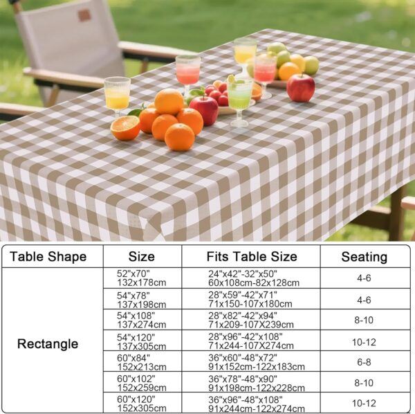 Rectangle Table Cloth, Waterproof Vinyl Tablecloths with Flannel Backing, Wipeable Buffalo Plaid Table Cover for Picnic, Indoor and Outdoor (Khaki & White, 60"x84") 3