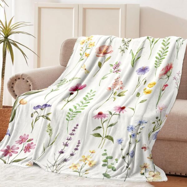 Wildflowers Throw Blanket Botanical Floral Printed Blanket Super Soft Flannel Throw Blankets Lightweight Fluffy Plush Fuzzy Bed Blankets for Bedding Sofa 50"X60" 3