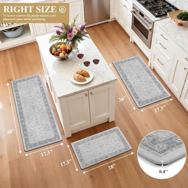 Anti Fatigue Kitchen Floor Mats Set of 3, PVC Foam Padded Kitchen Rugs, Non Slip Cushioned Comfort Standing Mat, Waterproof Sink Rug for Small Kitchen Area, Laundry Room, Light Grey 3