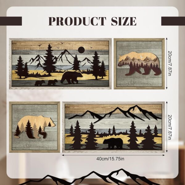 4 Pcs Bear Wall Art Rustic 3D Cabin Wall Decor Decorative Forest Mountain Woodland Bear Pictures Farmhouse Decor Country House Animal Wildlife Pictures Hunting Art for Home 3