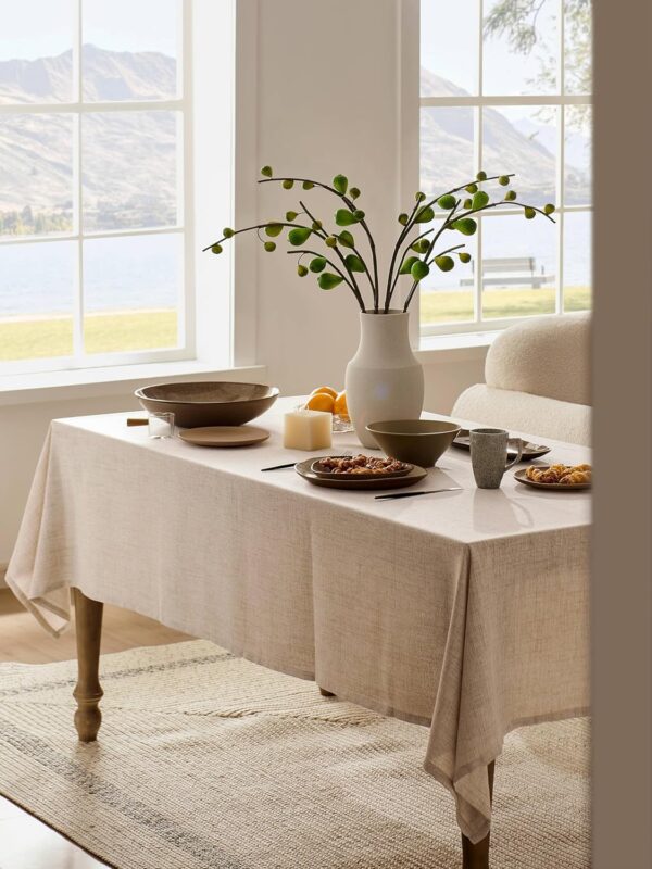 Linen Tablecloth for Rectangle Table, Natural 52x70 Inch (Fit 3ft-4ft, Narrow Fit for 5ft Rectangle Table) Farmhouse Neutral Tablecloth, Water Resistant Dining Tablecloths 2