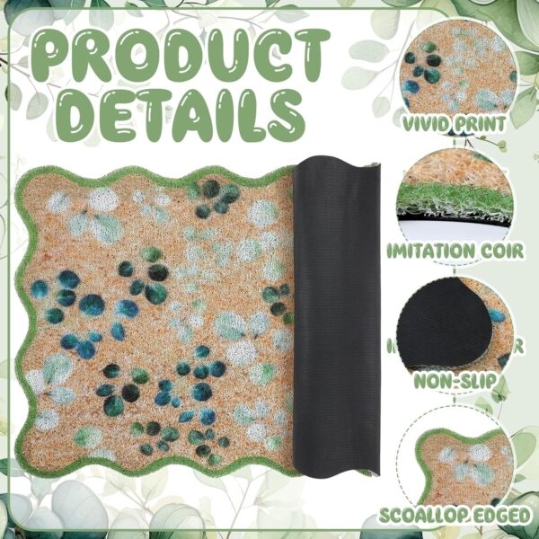 Eucalyptus Leaves Doormat Green Scalloped Edge Welcome Imitation Coir Doormat Spring Leaves Front Non-Slip Mat Decorative Rugs for Indoor Outdoor Home Floor Entrance Porch 3