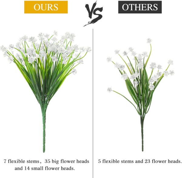 20 Bundles Artificial Flowers for Outdoor Outside Spring Summer Decoration UV Resistant Faux Flowers No Fade Fake Plastic Plants Garden Porch Window Box Decorating (Pure White) 3