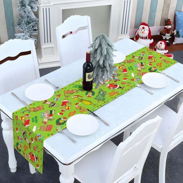 Merry Christmas Table Runner Christmas Xmas Winter Holiday Season Party Decorations Kitchen Fireplace Dining Room Home Decor (Green, 13" x 72") 3