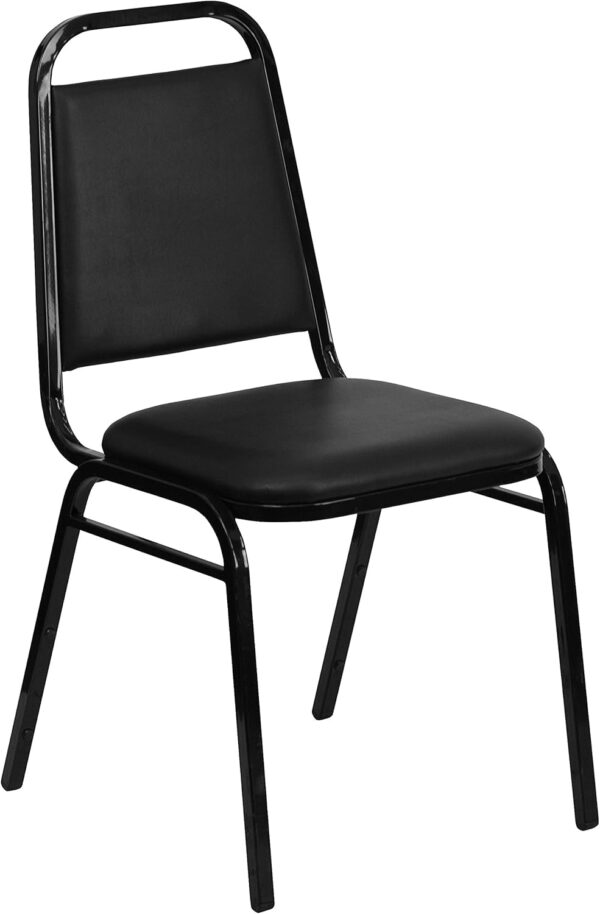 Trapezoidal Back Vinyl Stackable Banquet Chair, Multipurpose Stacking Chair with Padded Seat and Back, Black 4