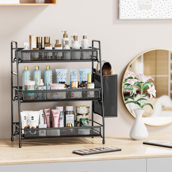 Bathroom Countertop Organizer Shelf - 3 Tier Counter Spice Rack Metal Makeup Rack Small Coffee Station Organizer for Sink/Bedroom/Living room/Kitchen/Office 3