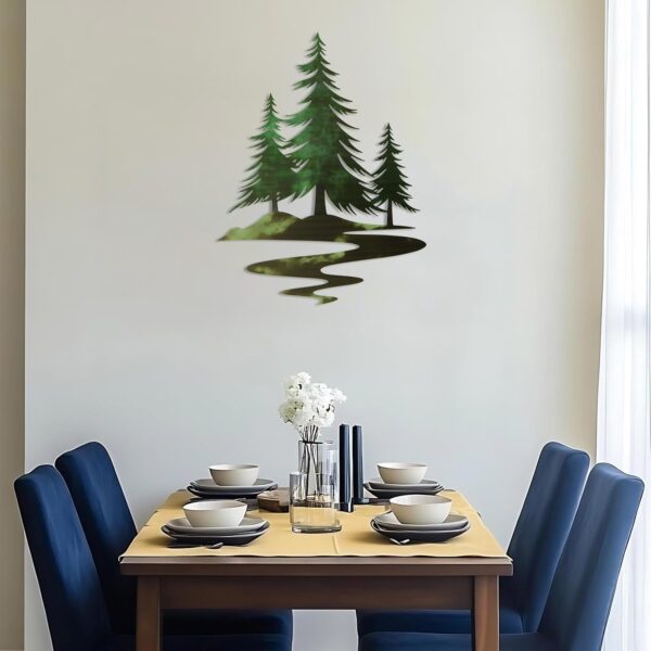 Metal Pine Tree Wall Art Rustic Cedar Tree Wall Decor for Living Room Office Farmhouse, Forest Nature Lovers Gift, Forest Green 3