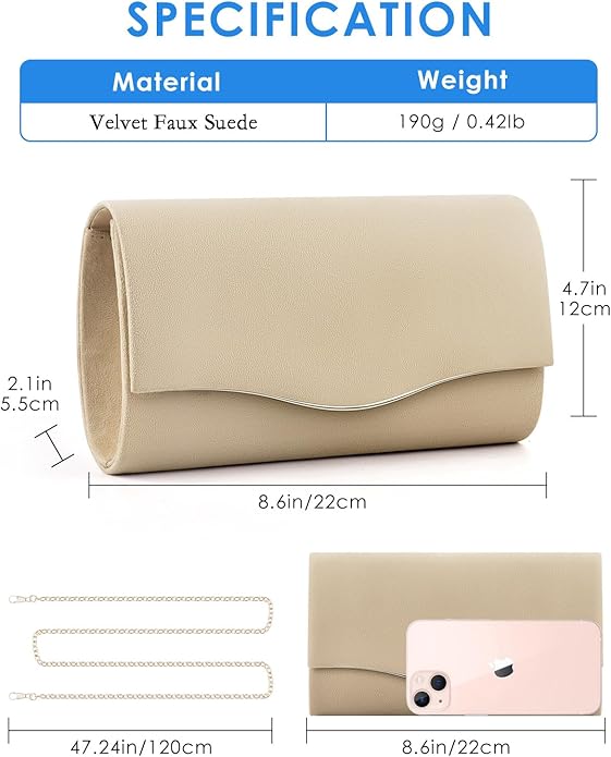 Clutch Purses for Women, Formal Evening Bags Suede Shoulder Envelope Party Handbags Wedding Cocktail Prom Clutches 3
