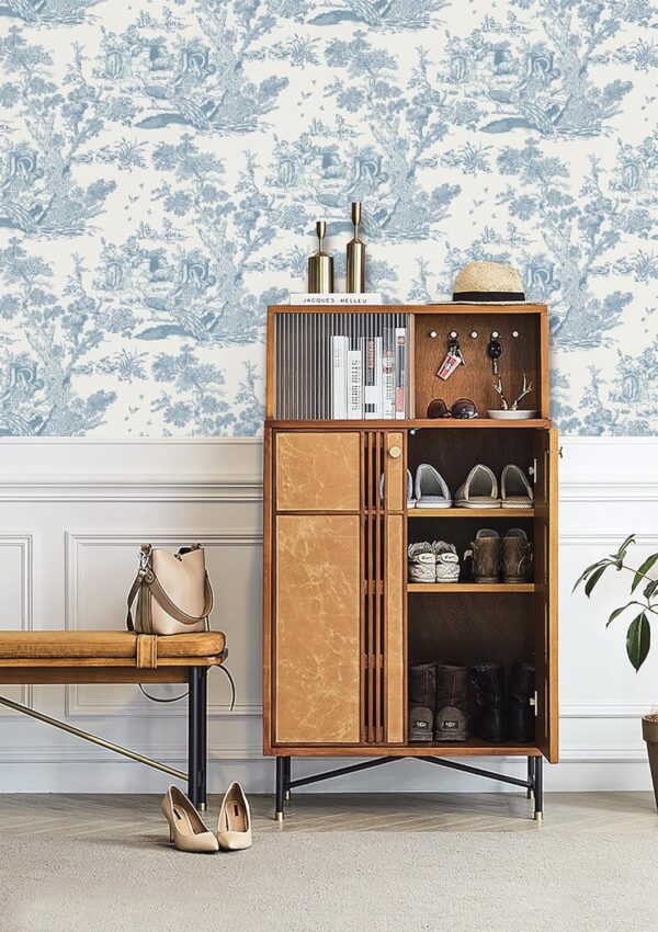 16In×197In White and Blue Peel and Stick Wallpaper for Bedroom Removable Self-Adhesive Wall Paper Vintage Toile Contact Paper for Cabinets Shelf Drawer Country Wallpaper Walls Covering 3