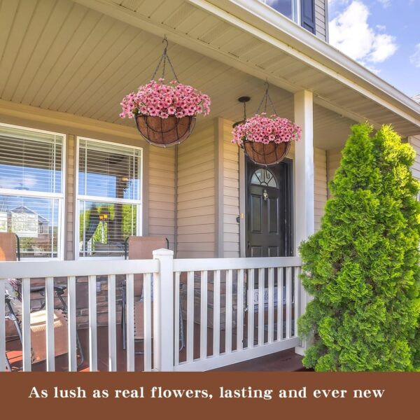 Artificial Spring Hanging Flowers in Basket for Home Decoration Faux Orchid Arrangement Porch Plants Coconut Lining Basket for Autumn Courtyard Decor(Pink, 2 Pack) 4