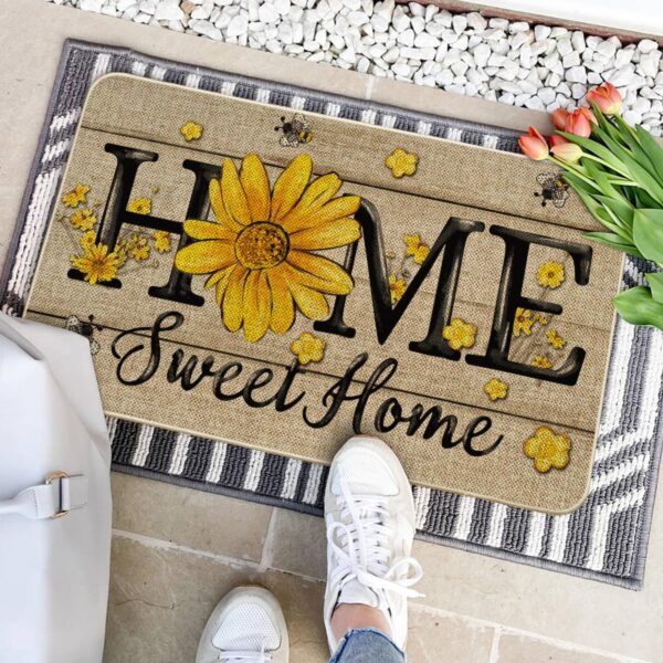 Bee Sunflower Daisy Home Sweet Home Spring Doormat, Home Summer Decor Low-Profile Switch Rug Door Mat Floor Mat for Indoor Outdoor 17x29 Inch 4