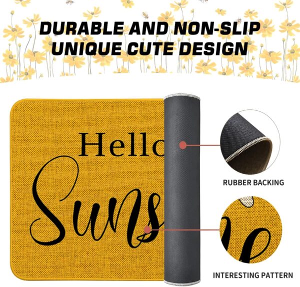 Spring Summer Floral Kitchen Rugs Sets of 2 Non Slip Washable, Hello Sunshine Yellow Daisy Spring Flower Summer Kitchen Mats for Floor 2 Piece Home Decor 4