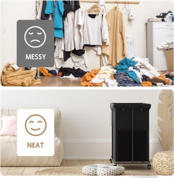 150L Large Laundry Basket with Wheels, Rolling Laundry Hamper with Removable Laundry Bag & Metal Frame, Oxford Fabric Dirty Clothes Hampers for Bedroom, Laundry Room, Bathroom, Dorm(Black) 4