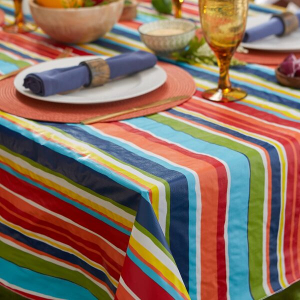 Vinyl Tabletop Collection Indoor/Outdoor Spill-Proof Flannel Backed Tablecloth, Rectangle, 60x102, Summer Stripe 4