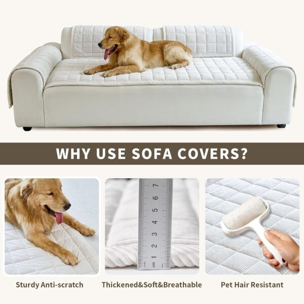 Couch Covers for Dogs Washable, Non Slip Couch Covers for Loveseat Sofa Pet Friendly, Soft Fuzzy Sofa Covers for Pet, Dog Couch Cover Furniture Protector(1PC,Beige White,27.6"x70.9") 4